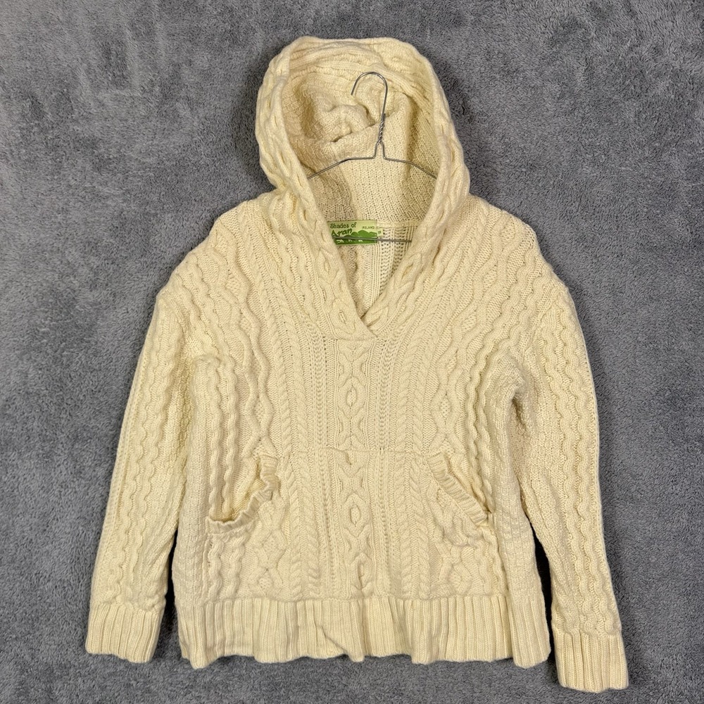 Aran Sweater Women's M Craft Hoodie Cable Knit Fisherman Merino Wool Pullover